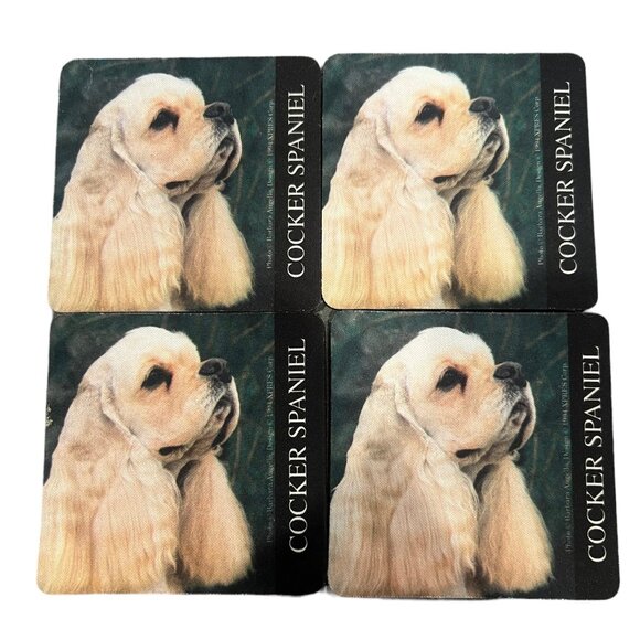 Vintage Canine Coasters Cocker‎ Spaniel 4 Matching 4” Non-Skid Rubber Coasters - Picture 5 of 8